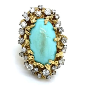 18K Yellow Gold Turquoise & Diamond Ring