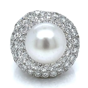 Platinum South Sea Pearl & Diamond Ring
