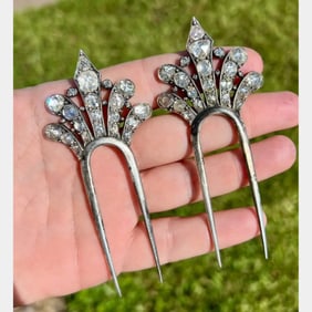 Victorian 18K & Silver Diamond Hair Combs