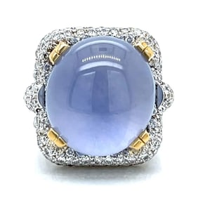 18K White Gold 39.91 Ct. GIA Certified No-heat Star Sapphire & Diamond Ring