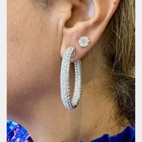 18K White Gold 9.10 Ct. Diamond Inside Outside Hoop Earrings