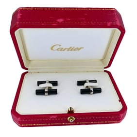 Vintage Cartier 18k White Gold Onyx Cufflinks