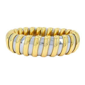 Vintage Bvlgari 18k Gold Stainless Steel Cuff Bracelet