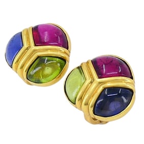 Vintage Bvlgari 18k Gold Sapphire Peridot Iolite Gemstone Earrings