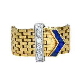 Vintage 14k Gold Platinum Diamond Sapphire Buckle Ring