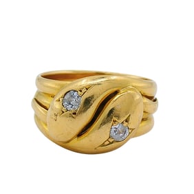 Victorian Double-Headed Snake Ring 18k Gold Diamond