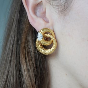 Vintage Boucheron 18k Gold Platinum Diamond Drop Clip Earrings