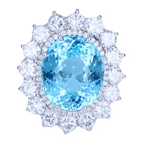 Paraiba Tourmaline Diamond Ring GIA 18k White Gold Estate Jewelry
