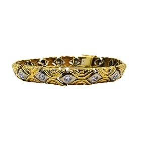 Two-Tone 14k Gold Diamond Link Bracelet Vintage Jewelry