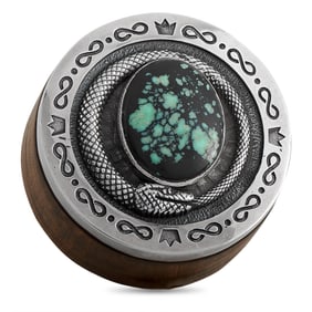 King Baby Sterling Silver Bamboo Wood Turquoise Snake Stash Box A90-6010