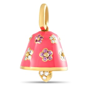 Aaron Basha 18K Yellow Gold 0.36ct Diamond, Sapphire, and Pink Enamel Flower Bell Charm AB47-111324