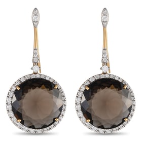 Casato 18K Yellow Gold 1.12ct Diamond and Smokey Quartz Drop Earrings 200498
