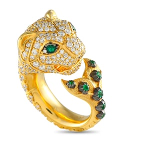 Gucci High Jewelry Collection 18K Yellow Gold 2.50ct Diamond and Tsavorite Tiger Ring Gu21-031425
