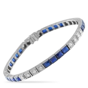 LB Exclusive Antique Platinum 1.0ct Diamond and Synthetic Sapphire Line Bracelet MF01-070725