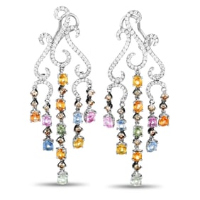LB Exclusive 18K White Gold 2.95 ct Diamond and Sapphire Dangle Earrings ER25188