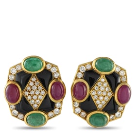 LB Exclusive 14K Yellow Gold 2.40ct Diamond, Emerald and Ruby Clip-On Earrings MF35-061125