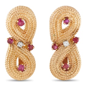 LB Exclusive 14K Yellow Gold 0.06ct Diamond and Ruby Earrings MF06-070825