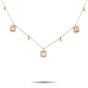 LB Exclusive 14K Yellow Gold 0.58ct Diamond Cushion Cluster Necklace PN14842