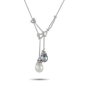LB Exclusive 18K White Gold 0.82ct Diamond and Pearl Negligee Necklace MF18-061025