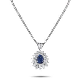 LB Exclusive Platinum 2.04ct Diamond and Sapphire Pendant Necklace MF31-061325