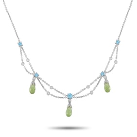 LB Exclusive 18K White Gold 0.20ct Diamond, Topaz and Peridot Necklace MF01-070825