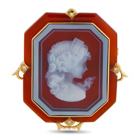LB Exclusive 18K Yellow Gold Diamond and Carnelian Cameo Brooch MF12-041025