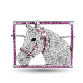 LB Exclusive Platinum 6.0ct Diamond Ruby Horse Brooch MF10-061225
