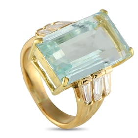 LB Exclusive 18K Yellow Gold 1.20ct Diamond and Aquamarine Ring MF30-061125