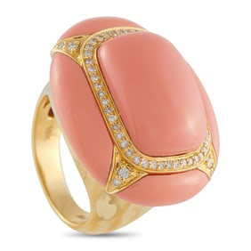 LB Exclusive 18K Yellow Gold 0.40ct Diamond and Faux Coral Ring MF04-070825