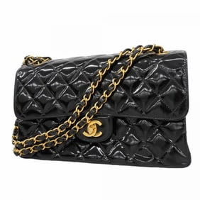 Chanel Shoulder Bag Matelasse W Chain Face Patent Leather Black Women's P996685
