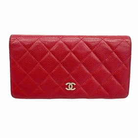 Chanel Long Wallet Matelasse Caviar Skin Red Women's P976087