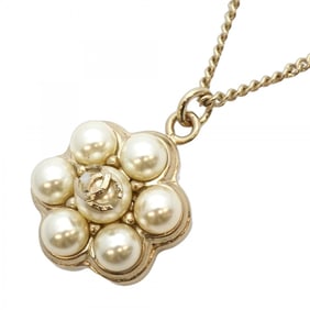 Chanel Necklace Coco Mark GP Plated Fake Pearl Champagne Gold for Women