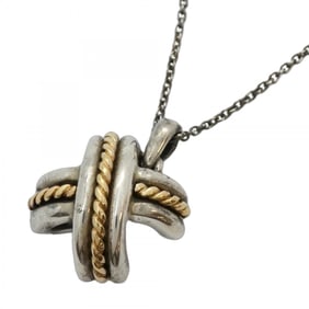 Tiffany Necklace Signature Cross 18KYG Yellow Gold Silver 925 Ladies