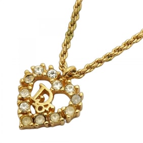 Christian Dior Necklace Heart Motif GP Plated Rhinestone Gold Ladies