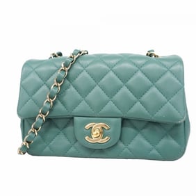 Chanel Shoulder Bag Mini Matelasse Chain Lambskin Green Champagne Women's P956031