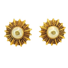 Chanel Earrings Sun Motif GP Plated Fake Pearl Gold Ladies