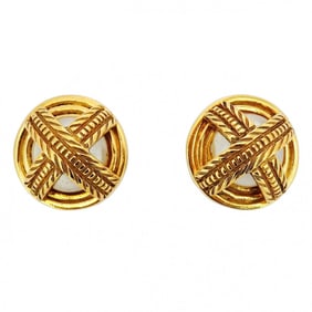 Chanel Earrings Circle GP Plated Fake Pearl Gold Ladies