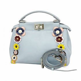 Fendi Peekaboo Leather Handbag Blue Women's P991373