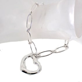 TIFFANY 925 Heart Oval Link Chain Bracelet j5-2