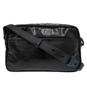 Gucci 760342 GG Crystal Leather Black Shoulder Bag 0458GUCCI