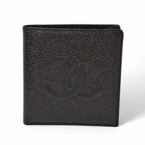 CHANEL Bi-fold Wallet Men's Caviar Skin CC Black