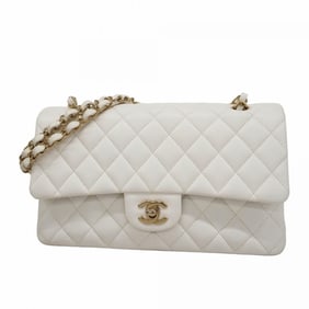 Chanel Shoulder Bag Matelasse W Flap Chain Caviar Skin White Champagne Women's P925838