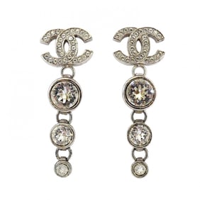 Chanel earrings Coco mark metal rhinestone silver ladies P927275