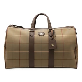 BURBERRY Burberry Burberrys Check Pattern Boston Bag Handbag Canvas Leather Khaki Brown