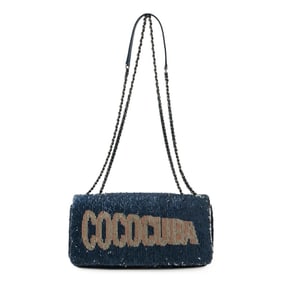 CHANEL COCOCUBA Sequin Chain Shoulder Bag Leather Blue