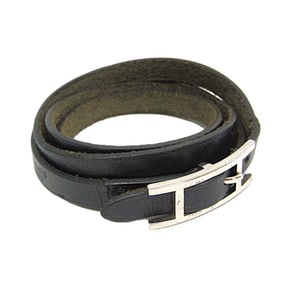 Hermes Hapi 4-row Bracelet Choker Leather,Metal Bangle Silver,Black