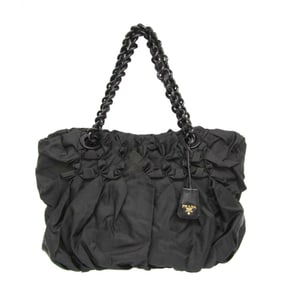 Prada Ruffled Chain Shoulder Bag Women's Nylon,Plastic Shoulder Bag,Tote Bag Black