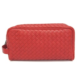 Bottega Veneta Intrecciato Men,Women Leather Clutch Bag,Pouch Red Color