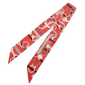 Hermes Twilly PANOPLIE EQUESTRE Silk Red Scarf Muffler 0152HERMES
