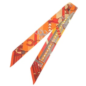 Hermes Twilly BRIDES ET GRIS Bridle and Charm Silk Orange Scarf Muffler 0107HERMES